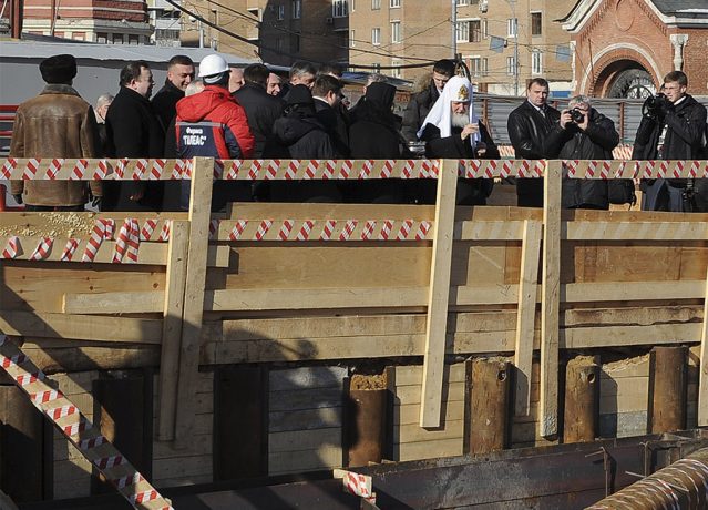 His Holiness Patriarch Kirill of Moscow and All Russia visits and consecrates the construction site on March 8, 2013